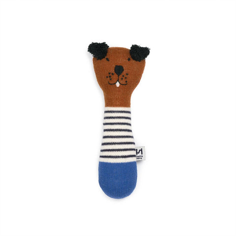 Cotton Knit Baby Rattle Toy: Dog Cobalt, Sophie Home