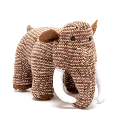 Knitted Woolly Mammoth Dinosaur Baby Rattle Brown Stripes