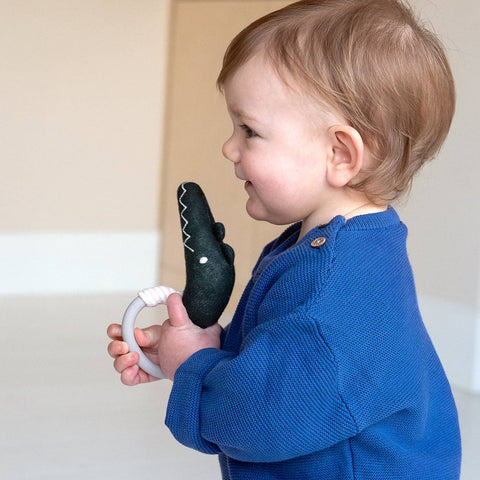 Sophie Home Cotton Knit & Silicone Teether Rattle: Crocodile