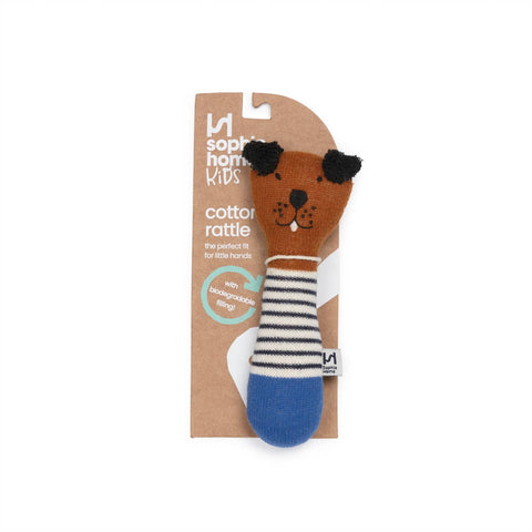 Cotton Knit Baby Rattle Toy: Dog Cobalt, Sophie Home