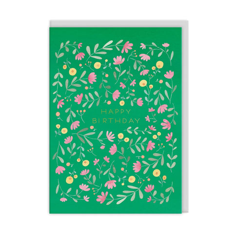 Happy Birthday Green Floral Greeting Card