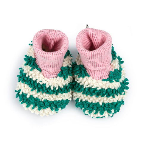 Sophie Home - Cotton Knit Baby Slipper Socks: Boucle Striped Green