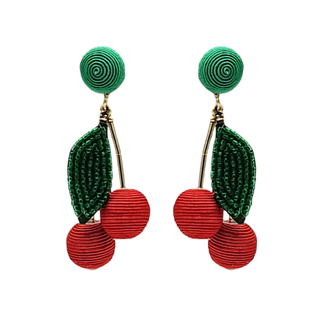Narratives The Line - Woven Cherry Beaded Leaf Earrings