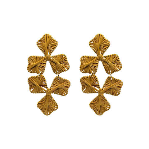 Narratives The Line - Mustard Yellow Double Flower Drop Earrings