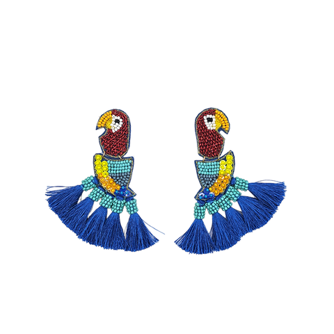 Narratives The Line - Statement Beaded Tassel Parrot Earrings