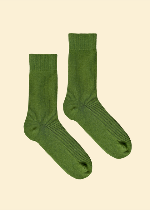 Sock Sisters - Salted Lime Green Organic Colour Rib Socks - Regular Length