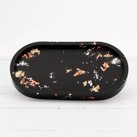 Eco Homeware Studio - Handmade Jesmonite Oval Tray- Black with Silver/Gold, Copper