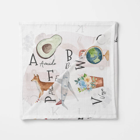 Banks-Lyon Botanical - Bamboo Baby Swaddle Blanket, Alphabet Print