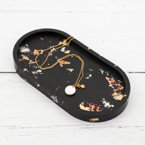 Eco Homeware Studio - Handmade Jesmonite Oval Tray- Black with Silver/Gold, Copper