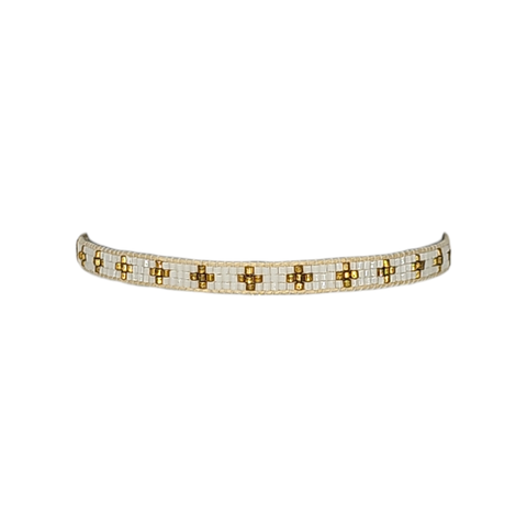 Narratives The Line - Gold & White Narrow Cross Beaded Bracelet
