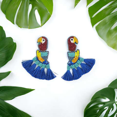 Narratives The Line - Statement Beaded Tassel Parrot Earrings