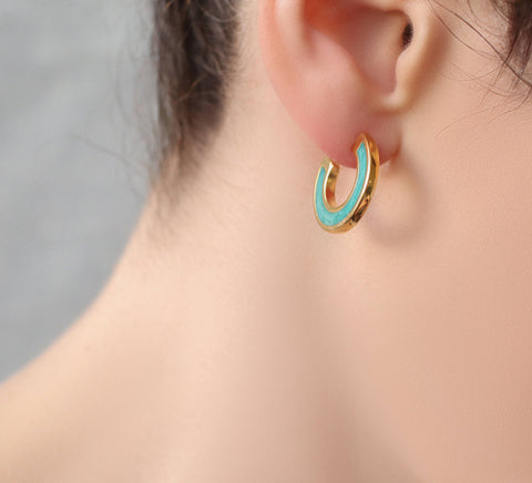 Silk Purse, Sow's Ear - Turquoise Enamel Mini Hoop Earrings