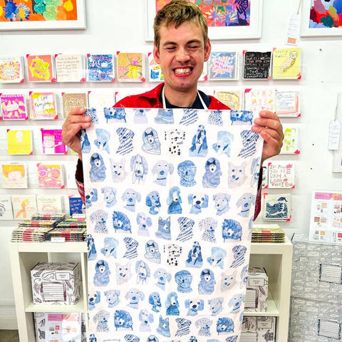 ARTHOUSE Unlimited - Blue Dogs, 100% Organic Cotton Tea Towel