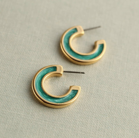 Silk Purse, Sow's Ear - Turquoise Enamel Mini Hoop Earrings