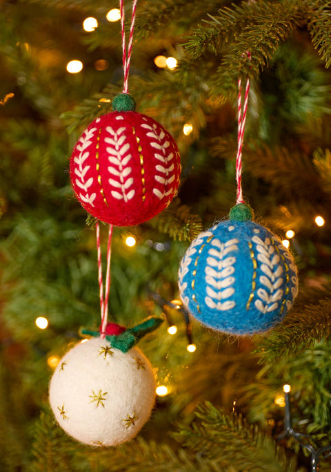 Namaste Embroidered Felt Christmas Baubles