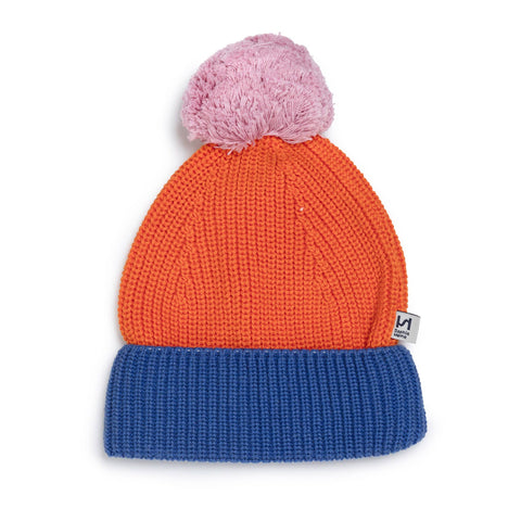 Cotton Knit Baby Bobble Hat: Orange & Blue, Sophie Home