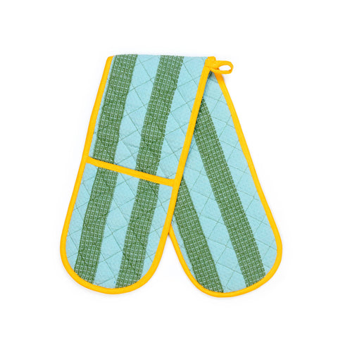 Sophie Home Double Oven Glove: Striped Green & Blue