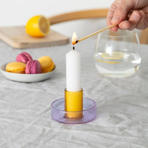 Block Design - Duo Tone Glass Candle Holder Lilac & Peach