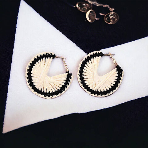 Narratives The Line - Cream & Black Raffia Swirl Hoop Earrings