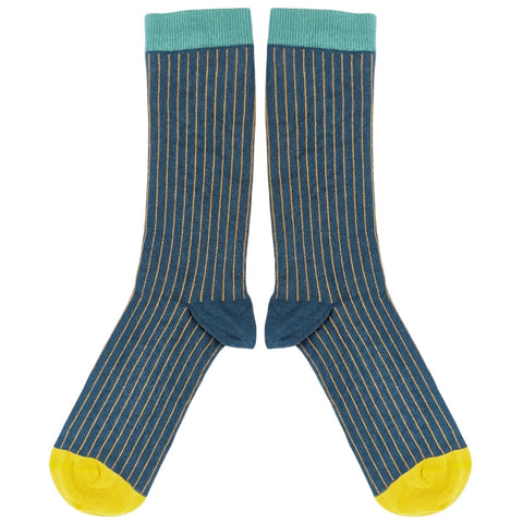Catherine Tough Men's Organic Cotton Socks Pinstripe/Dark Teal